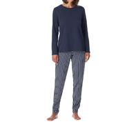 Schlafanzug UNCOVER BY SCHIESSER "Uncover Nightwear", Damen, Gr. 44, blau (835, blau), Single Jersey, Obermaterial: 100% Baumwolle, bequem lang, Rundhals, angesetztes Bündchen, Homewear-Sets Schlafanz