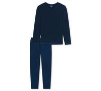 UNCOVER by SCHIESSER Herren Schlafanzug 2-tlg. Set - lang, V-Ausschnitt, Baumwolle, uni/gemustert XL Blau