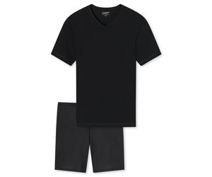 UNCOVER by SCHIESSER Herren Schlafanzug 2-tlg. Set - Shorty, kurz, V-Ausschnitt, Baumwolle, uni/gemustert Schwarz 3XL