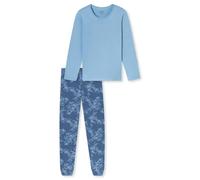 Schlafanzug UNCOVER BY SCHIESSER "Uncover Nightwear", Damen, Gr. 46, 805, blau, Single Jersey, Obermaterial: 100% Baumwolle, bequem lang, Rundhals, Homewear-Sets, Baumwolle, Single Jersey-Qulität, lan
