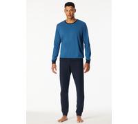 Uncover by Schiesser Schlafanzug Basic – 100% Baumwolle, Rundhals, Langarm – Blau Gr. 48
