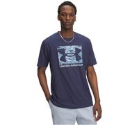 Under Armour Herren ABC Camouflage Boxed Logo Kurzarmshirt, leichtes, schnelltrocknendes Sportshirt mit geripptem Kragen, weiches Fitness Shirt aus Baumwollmix,Washed Navy / / Blue Calm,SM