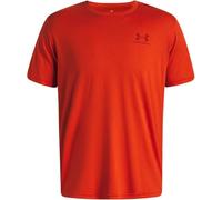 Under Armour Herren Sportstyle Left Chest Kurzarmshirt, schnelltrocknendes Sportshirt mit Rundhals, weiches Funktionsshirt mit Logo,Surplus Orange / / Cinna Red,LG