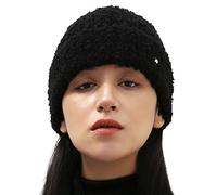 UNDERCONTROL Gold Label Unisex Herbst Winter Mohair Bouclé Wolle gemischt weich warm mit Umschlag Rollup handgefertigt stylische Beanie Korea Strick Totenkopf Skimütze mit Umschlag Korea (Schwarz)