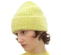 UNDERCONTROL Gold Label Unisex Herbst Winter Mohair Bouclé Wolle gemischt weich warm mit Umschlag Rollup handgefertigt stylische Beanie Korea Strick Totenkopf Skimütze mit Umschlag Korea (Gelb)