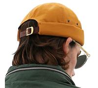 UNDERCONTROL Vintage-Mütze ohne Krempe, Fischerhut, Leon, gerollter Umschlag, Harbour, Miki-Totenkopf, Docker-Mütze mit Lederriemen für Damen und Herren, Made in Korea (Senfgelb)