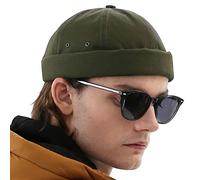 UNDERCONTROL Vintage-Mütze ohne Krempe, Fischerhut, Leon, gerollter Umschlag, Harbour, Miki-Totenkopf, Docker-Mütze mit Lederriemen für Damen und Herren, Made in Korea (Oliv)