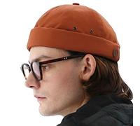 UNDERCONTROL Vintage-Mütze ohne Krempe, Fischerhut, Leon, gerollter Umschlag, Harbour, Miki-Totenkopf, Docker-Mütze mit Lederriemen für Damen und Herren, Made in Korea (Ziegel)