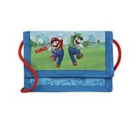 Undercover Geldbeutel Super Mario mit Name personalisiert | Geldbörse zum Umhängen Jungen | personalisierbares Portemonnaie Brustbeutel Kinder blau mit Sichtfenster für Busausweis Mario & Luigi