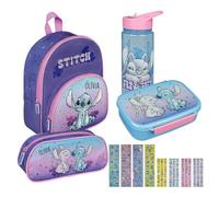 Undercover Kindergartenrucksack Set Stitch Mädchen - Personalisiert mit Name - Inkl. Kinderrucksack Brotdose Trinkbecher Federmappe Stickerturm