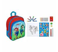 Undercover Kindergartenrucksack Super Mario Junge - Personalisiert mit Name - Set Kinderrucksack mit Mal- und Schreibturm 35-tlg.