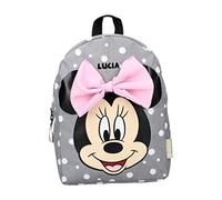 Undercover Personalisierter Kindergarten-Rucksack Minnie Mouse mit Name Mädchen | Kleiner Rucksack Kinder Grau gepunktet mit großer Schleife