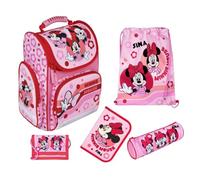 Undercover Schulranzen Set 1. Klasse, Personalisierter Inhalt mit Name, Schultasche Mädchen Grundschule, Disney Minnie Mouse Pink Blumen