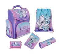 Undercover Schulranzen Set 1. Klasse, Personalisierter Inhalt mit Name, Schultasche Mädchen Grundschule, Disney Lilo & Stitch