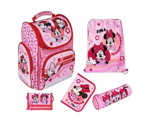 Undercover Schulranzen Set 1. Klasse, Personalisierter Inhalt mit Name, Schultasche Mädchen Grundschule, Disney Minnie Mouse Pink Blumen