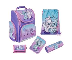 Undercover Schulranzen Set 1. Klasse, Personalisierter Inhalt mit Name, Schultasche Mädchen Grundschule, Disney Lilo & Stitch