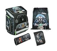 Undercover Schulranzen Set 5-TLG Jungen 1. Klasse | Mit personalisiertem Inhalt Turnbeutel Federmappe Grundschule | Motiv Scooli (Star Wars Grau)