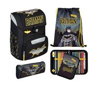 Undercover Schulranzen Set 5-TLG. Jungen 1. Klasse, Mit personalisiertem Zubehör Turnbeutel Federmappe für Grundschule, Schultasche Batman Superheld, 19L