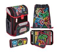 Undercover Schulranzen Set 5-TLG. Jungen 1. Klasse, Mit personalisiertem Zubehör Turnbeutel Federmappe für Grundschule, Schultasche Marvel Avengers, 19L schwarz