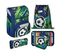 Undercover Schulranzen Set 5-TLG. Jungen 1. Klasse, Mit personalisiertem Zubehör Turnbeutel Federmappe für Grundschule, Schultasche Soccer Champ Fußball, 19L