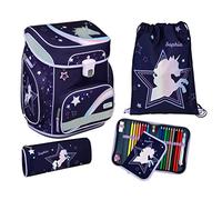 Undercover Schulranzen Set 5-TLG Mädchen 1. Klasse Grundschule | Mit personalisiertem Inhalt Turnbeutel Federmappe mit Name | Motiv Einhorn Dreamland Sterne Pailletten in lila