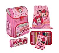 Undercover Schulranzen Set 5-TLG. Mädchen 1. Klasse, Mit personalisiertem Zubehör Turnbeutel Federmappe für Grundschule, Schultasche Minnie Mouse Blumen, 19L Pink