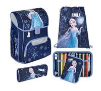 Undercover Schulranzen Set 5-TLG. Mädchen 1. Klasse, Mit personalisiertem Zubehör Turnbeutel Federmappe für Grundschule, Schultasche Frozen ELSA, Blau 19L