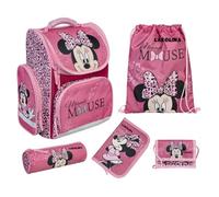 Undercover Schultasche Disney Minnie Mouse Set 5-TLG., Personalisierter Inhalt Turnbeutel Geldbeutel Federmappe mit Name, Schulranzen 1. Klasse Grundschule Mädchen
