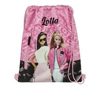 Undercover Turnbeutel Mädchen Barbie - Personalisiert mit Name - Schuhbeutel zum Zuziehen mit Sicherheitsverschluss und Reißverschluss Fronttasche - 32 x 41 cm