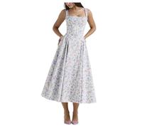 UNeedVog Damen Cami-Kleid, Quadratischer Ausschnitt, Blumen-Sommerkleid, Gartenkleider, Hohe Taille,