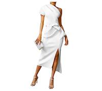 UNeedVog Frauenkleid One-Shoulder High Taille Slit Midi Kleider mit Buggürtel Dreidimensionales