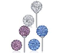 Unendlich U 925 Sterling Silber 6PCS Weiß/Lila/Blau Shamballa Kristallkugeln Ohrstecker Gestüt Stecker Ohrringe Set Ohrschmuck für Damen Mädchen, 3 Paare