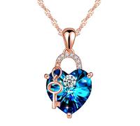 Unendlich U 925 Sterling Silber Damen Kristall Zirkonia Halskette Blau Herz Schloss Schlüssel Kette Swarovski Steine Anhänger