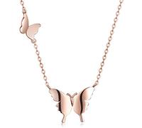 Unendlich U Elegant Doppel Schmetterlinge Damen Halskette 925 Sterling Silber Anhänger Collier Verstellbare Kette, Rosegold