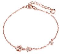 Unendlich U Elegant Doppel Sterne Herz Damen Charm-Armband 925 Sterling Silber Zirkonia Armkette Verstellbar Armkettchen, Rosegold