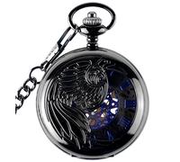 Unendlich U Fashion Adler/Phönixe Retro Handaufzug Mechanische Taschenuhr Hohle Skelett Kettenuhr Pullover Halskette Schwarz Blau