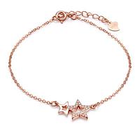 Unendlich U Fashion Doppel Sterne Damen Charm-Armband 925 Sterling Silber Zirkonia Armkette Verstellbar Armkettchen, Rosegold