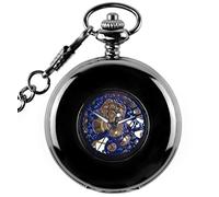 Unendlich U Fashion Polierte Retro Handaufzug Mechanische Taschenuhr Hohle Skelett Kettenuhr Pullover Halskette Schwarz Blau