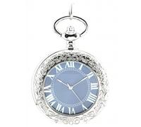 Unendlich U Fashion Retro Handaufzug Mechanische Taschenuhr Lupe Hohle Skelett Kettenuhr Pullover Halskette Blaues Zifferblatt Silber