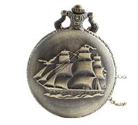Unendlich U Herren Quarz Taschenuhr Retro Ancient Sailboat/Warships/Pirate Schiff mit groß Quarz Taschenuhr Halskette und Lange Kette für Damen
