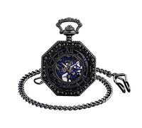 Unendlich U Herren Römische Ziffern Skala Taschenuhr mit Halskette Analog Handaufzug Skelett Unisex Retro Mechanische Kettenuhr