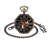 Unendlich U Herren Römische Ziffern Skala Taschenuhr mit Halskette Analog Handaufzug Skelett Unisex Retro Mechanische Kettenuhr