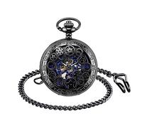 Unendlich U Herren Römische Ziffern Skala Taschenuhr mit Halskette Kette Analog Handaufzug Unisex Retro Steampunk Mechanische Kettenuhr