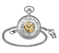 Unendlich U Herren Unisex Fashion Retro Handaufzug Mechanische Taschenuhr Hohle 6 Blütenblatte Skelett Kettenuhr Pullover Halskette Geschenkbox für Weihnachten Vatertag