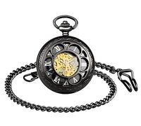 Unendlich U Herren Unisex Fashion Retro Handaufzug Mechanische Taschenuhr Hohle 6 Blütenblatte Skelett Kettenuhr Pullover Halskette Geschenkbox für Weihnachten Vatertag