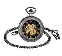 Unendlich U Herren Unisex Retro Handaufzug Mechanische Taschenuhr Römische Ziffern Hohle Skelett Kettenuhr mit Pullover Halskette Geschenk für Geburtstag Jahrestag Tag Weihnachten Vatertag