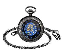 Unendlich U Herren Unisex Retro Handaufzug Mechanische Taschenuhr Römische Ziffern Hohle Skelett Kettenuhr mit Pullover Halskette Geschenk für Geburtstag Jahrestag Tag Weihnachten Vatertag