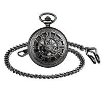 Unendlich U Herren Unisex Retro Taschenuhr mit Halskette Römische Ziffern Steampunk Skelett Taschenuhren Mechanische Handaufzug Kettenuhr Geschenk für Geburtstag Jahrestag Tag Weihnachten Vatertag