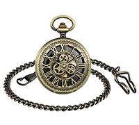 Unendlich U Herren Unisex Retro Taschenuhr mit Halskette Römische Ziffern Steampunk Skelett Taschenuhren Mechanische Handaufzug Kettenuhr Geschenk für Geburtstag Jahrestag Tag Weihnachten Vatertag