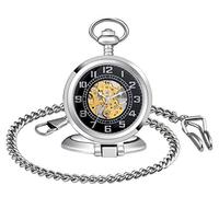Unendlich U Herren Unisex Taschenuhr Klassische Digital Dial Retro Handaufzug Mechanische Taschenuhren Skelett Kettenuhr mit kurzer Kette Pullover Halskette Geschenkbox für Weihnachten Vatertag